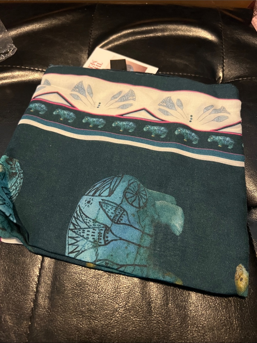 NWT The Met Teal & Cream Modal & Cashmere Scarf - Picture 6 of 10